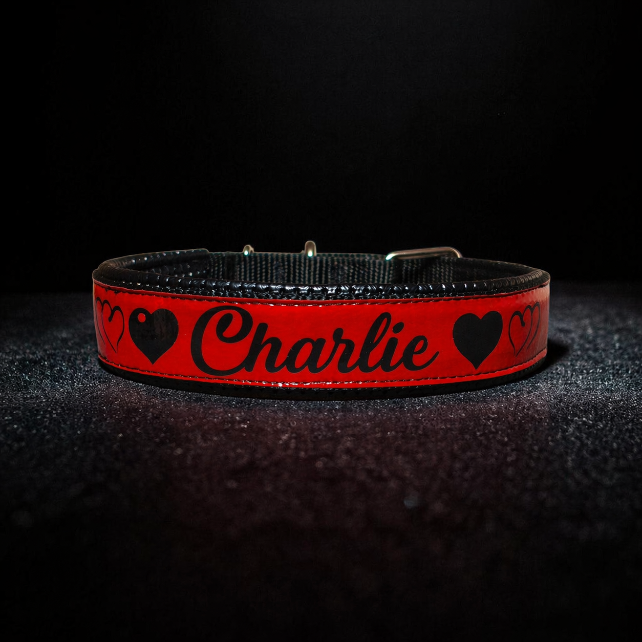 GLO-TEX LoveHeart Custom Name Reflective Dog Collar