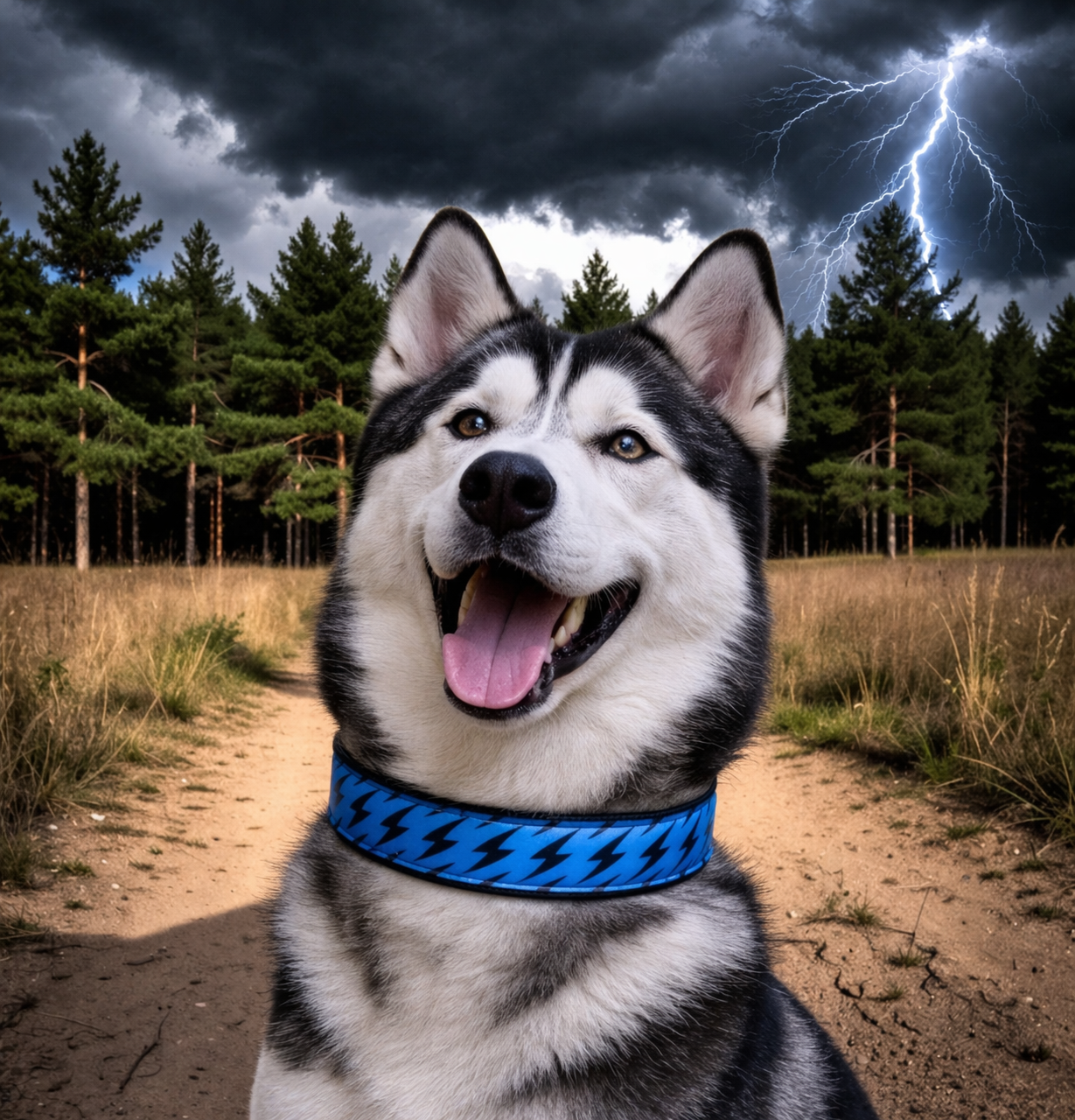 GLO-TEX Lightning | Blue Reflective Dog Collar